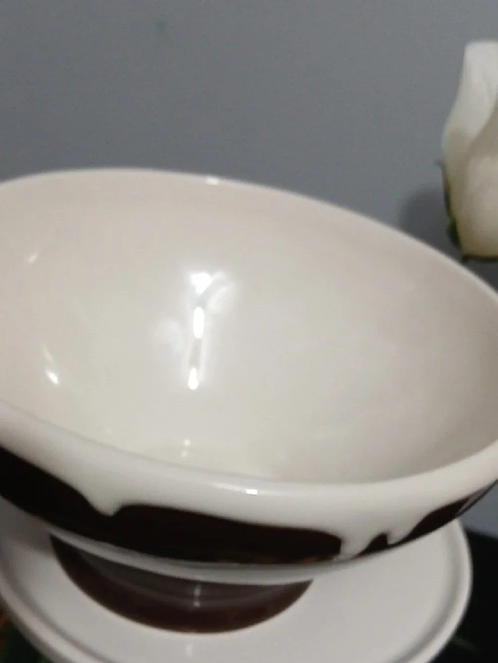 Pottery Barn Chocolate Ceramic Dessert Bowl Brown & White Drip
